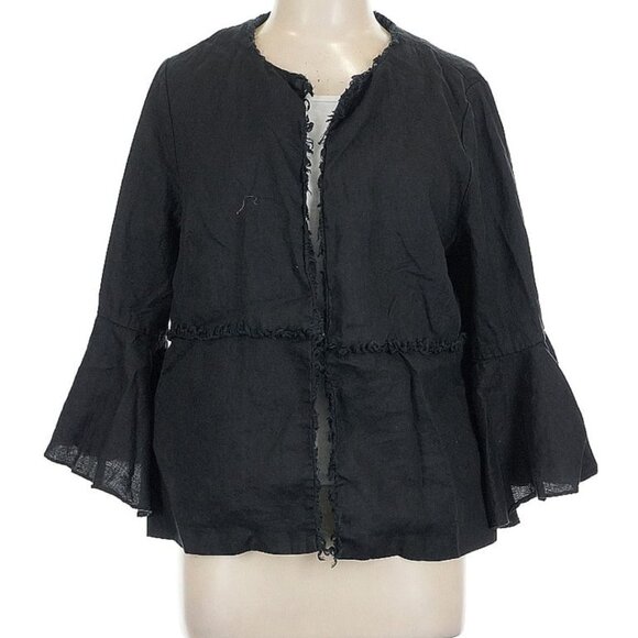 Vintage Chico's Sz 2 (L) Kimono Style Linen Jacket w/Bell Sleeves & Frayed Edge - Picture 4 of 12